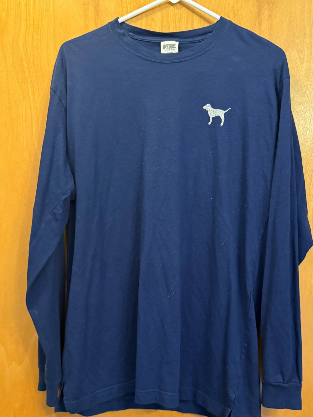 PINK Victoria's Secret Navy Long-Sleeve Dog Tee with White Dog Logo
